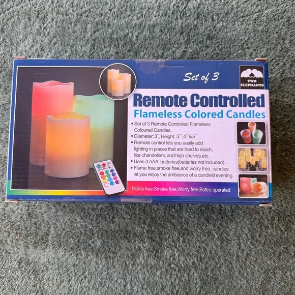 Two Elephants Remote Controlled Flameless Colored Candles Set of 3 BRAND NEW - Picture 2 of 4